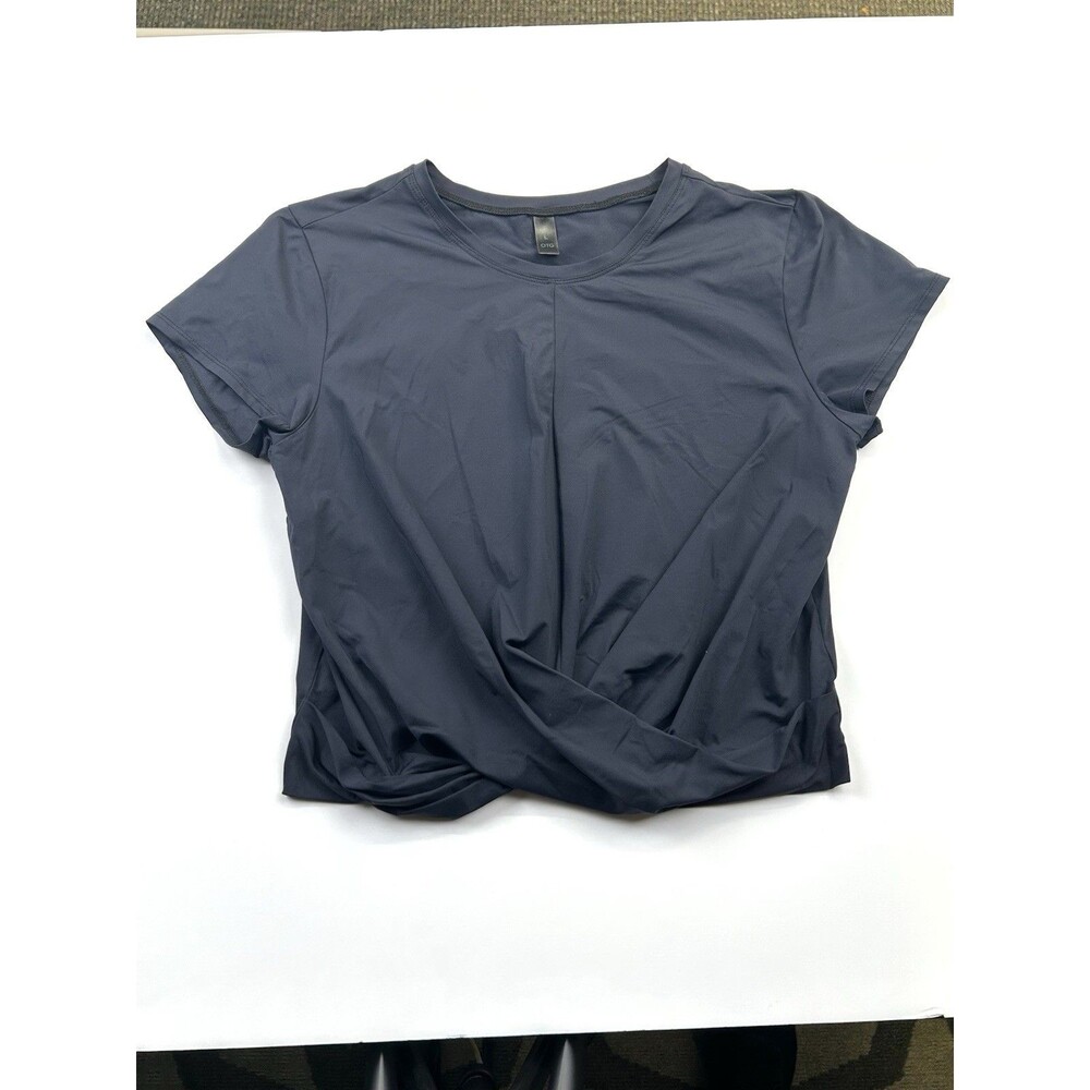 OTG Women’s Navy Twist Front Activewear Top Large Stretch Short Sleeve Shirt